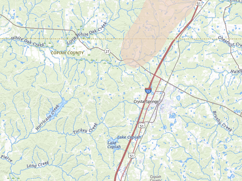 Radar-estimated hail-size map of the storm over Crystal Springs, MS on May 17, 2026