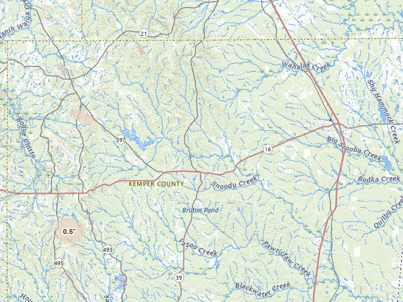 Radar-estimated hail-size map of the storm over De Kalb, MS on May 10, 2026
