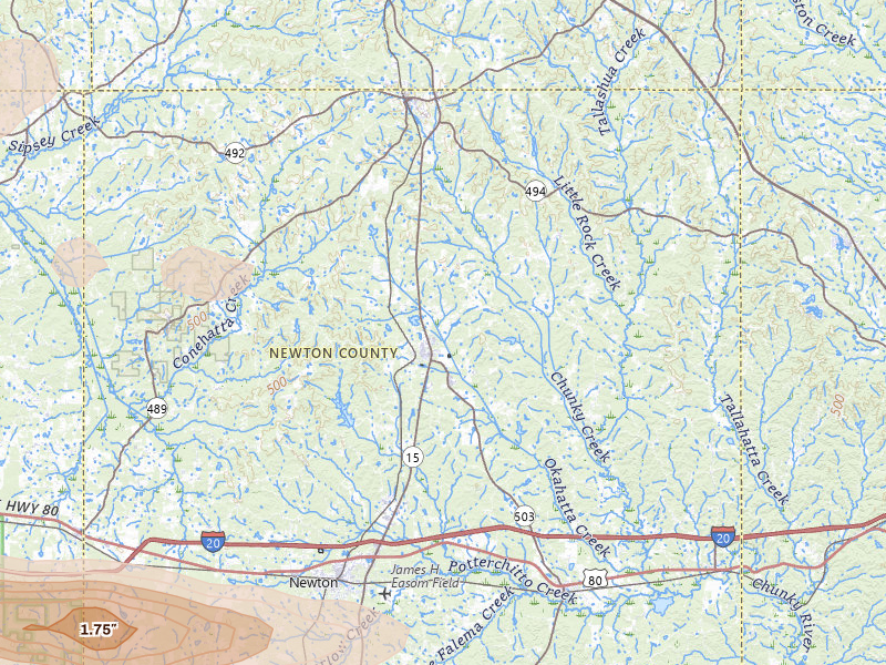 Radar-estimated hail-size map of the storm over Decatur, MS on Apr 24, 2026