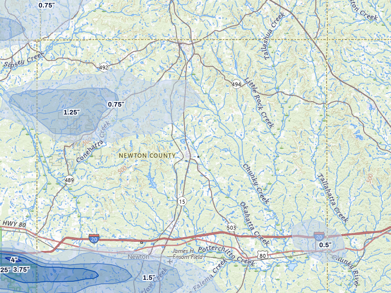 NEXRAD radar-signature map of the hail over Decatur, MS