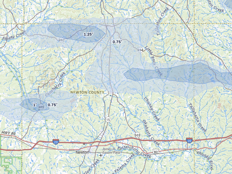 NEXRAD radar-signature map of the hail storm over Decatur, MS on Apr 28, 2026