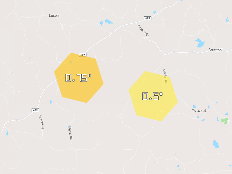 Hail map of Decatur, MS on Jul 7, 2026, hail up to 0.75"