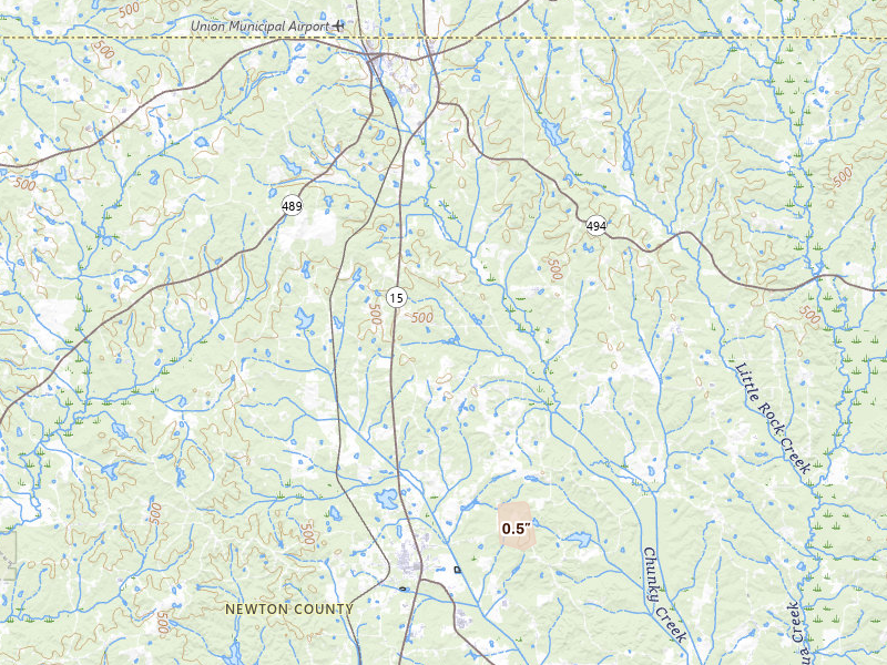 Radar-estimated hail-size map of the storm over Decatur, MS on Aug 8, 2026