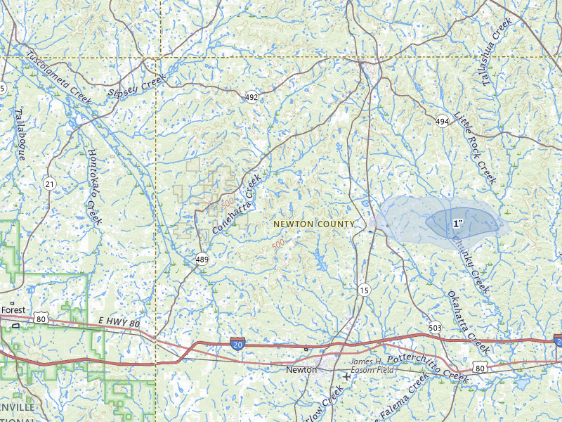 NEXRAD radar-signature map of the hail storm over Decatur, MS on Aug 8, 2026