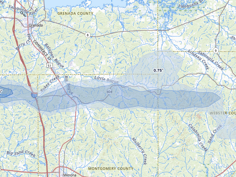 NEXRAD radar-signature map of the hail storm over Duck Hill, MS on Apr 28, 2026