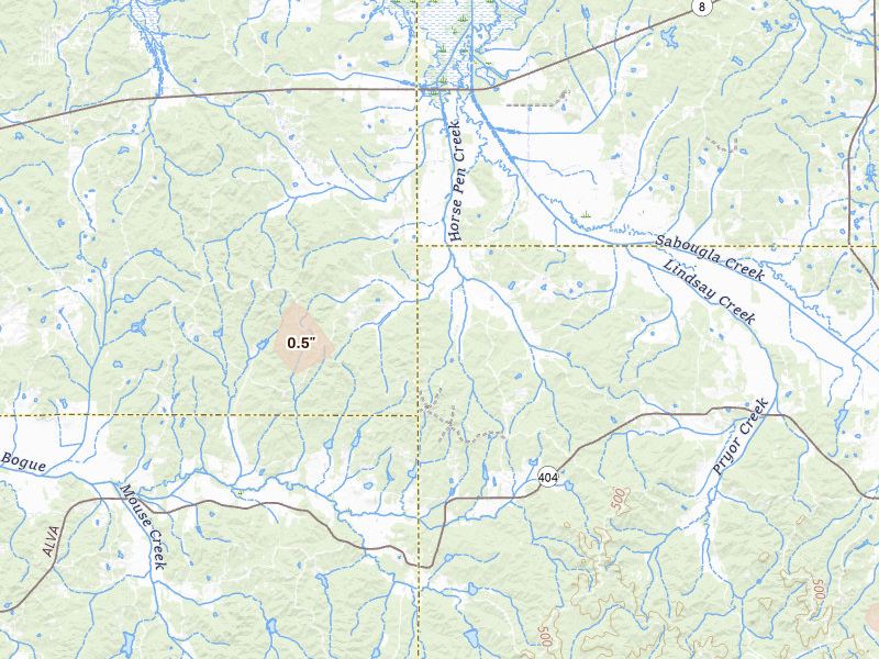 Radar-estimated hail-size map of the storm over Duck Hill, MS on Aug 19, 2026