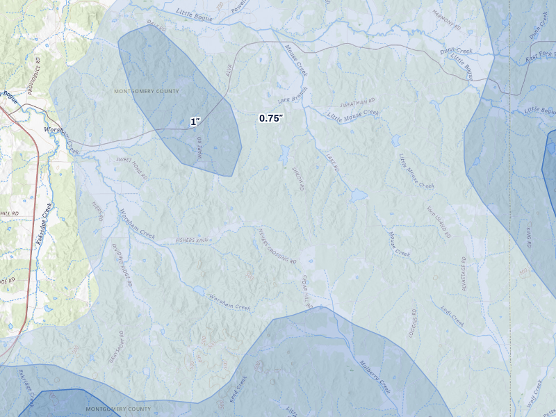 NEXRAD radar-signature map of the hail storm over Duck Hill, MS on Aug 20, 2026