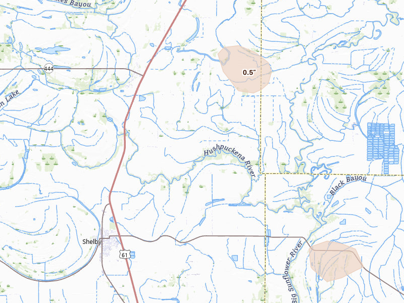 Radar-estimated hail-size map of the storm over Duncan, MS on Jul 2, 2026