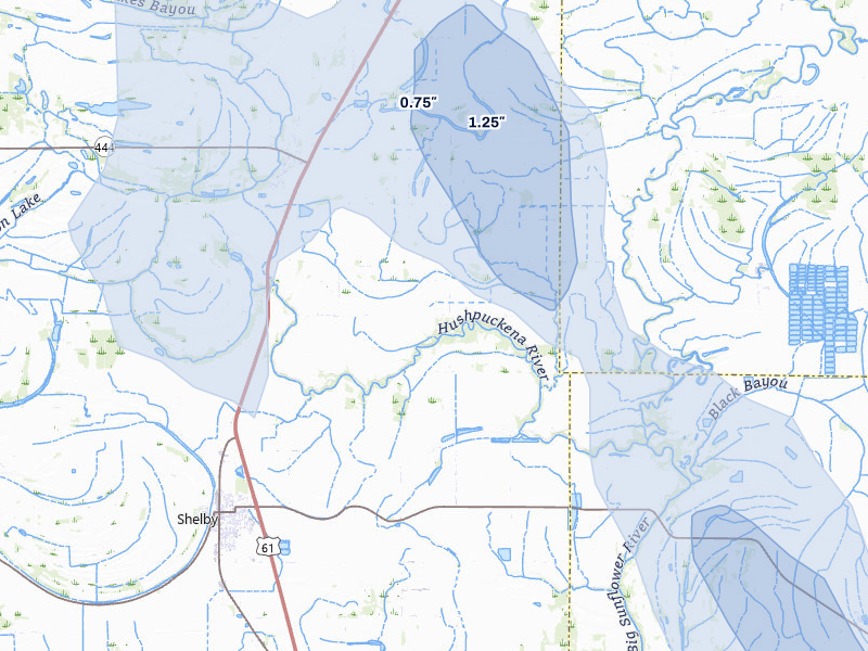 NEXRAD radar-signature map of the hail over Duncan, MS