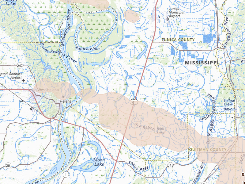 Radar-estimated hail-size map of the storm over Dundee, MS on Feb 26, 2026