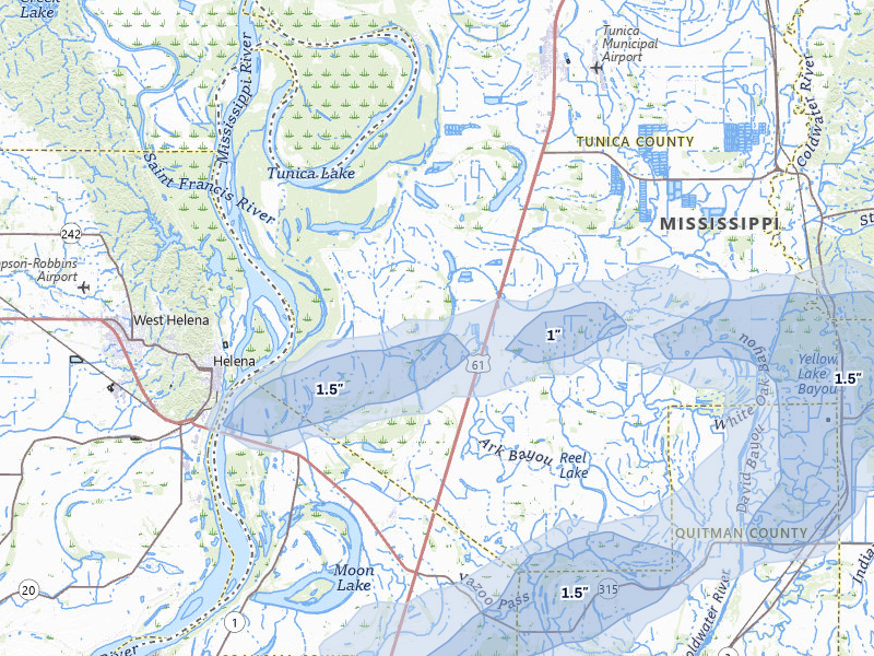 NEXRAD radar-signature map of the hail storm over Dundee, MS on Apr 27, 2026