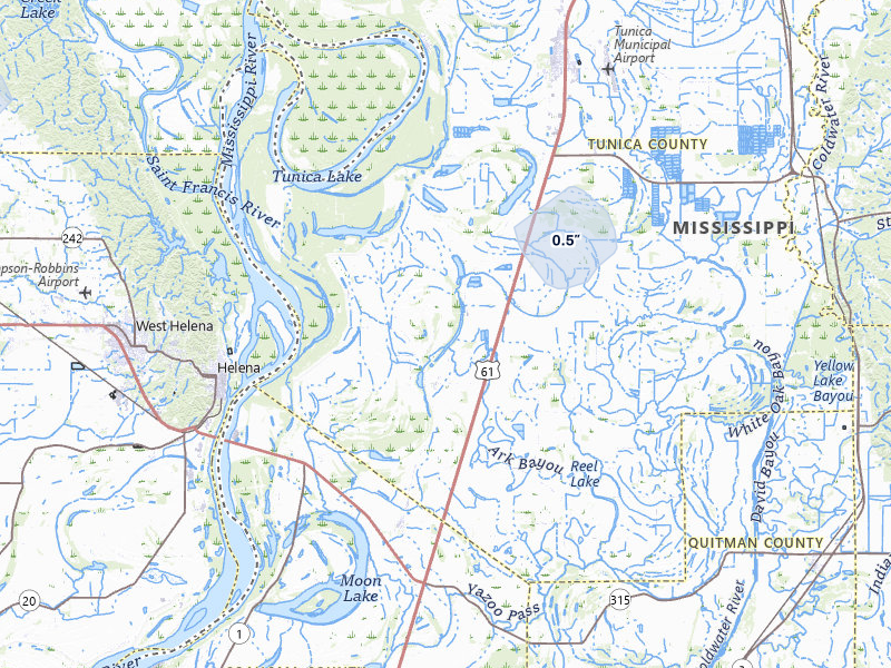 NEXRAD radar-signature map of the hail storm over Dundee, MS on Apr 28, 2026