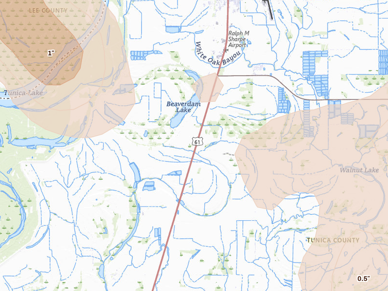 Radar-estimated hail-size map of the storm over Dundee, MS on Aug 20, 2026