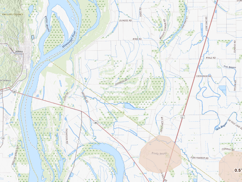 Radar-estimated hail-size map of the storm over Dundee, MS