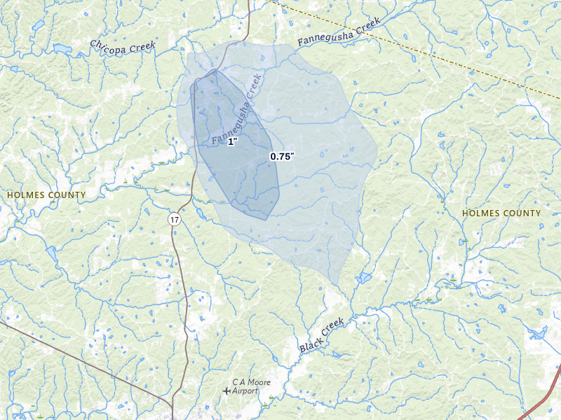 NEXRAD radar-signature map of the hail storm over Durant, MS on Jun 1, 2026