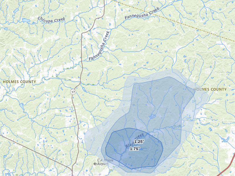 NEXRAD radar-signature map of the hail over Durant, MS