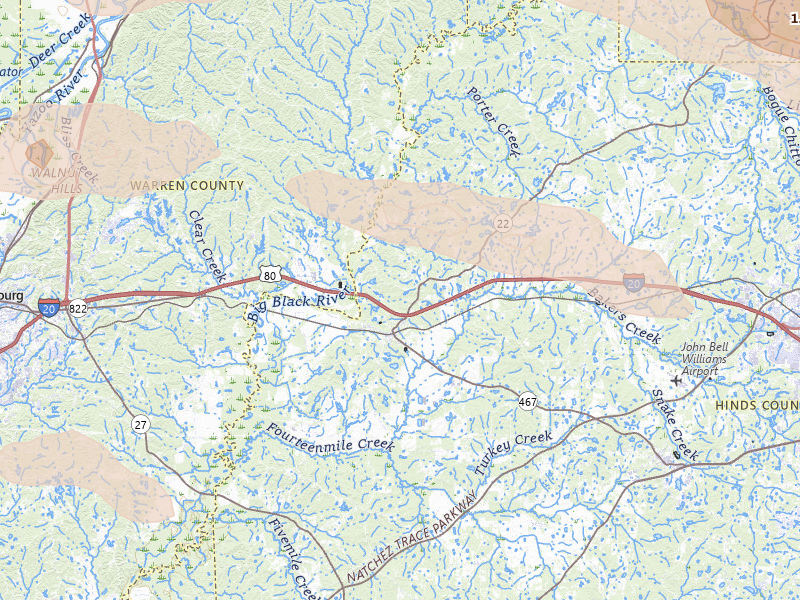 Radar-estimated hail-size map of the storm over Edwards, MS on Apr 24, 2026