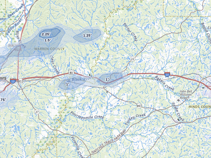 NEXRAD radar-signature map of the hail storm over Edwards, MS on May 6, 2026
