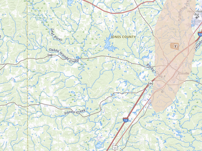 Radar-estimated hail-size map of the storm over Ellisville, MS