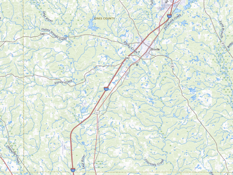 Radar-estimated hail-size map of the storm over Ellisville, MS on Jul 30, 2026