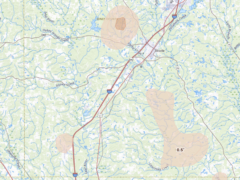 Radar-estimated hail-size map of the storm over Ellisville, MS