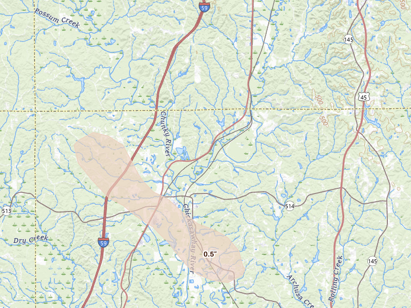 Radar-estimated hail-size map of the storm over Enterprise, MS on Jun 22, 2026