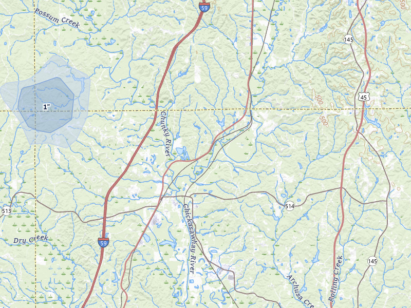 NEXRAD radar-signature map of the hail storm over Enterprise, MS on Jul 6, 2026