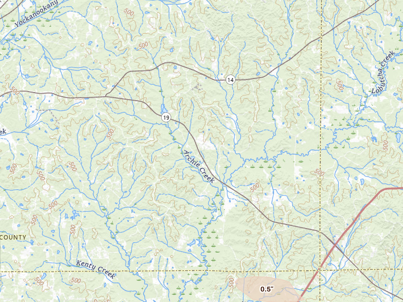 Radar-estimated hail-size map of the storm over Ethel, MS on Apr 24, 2026