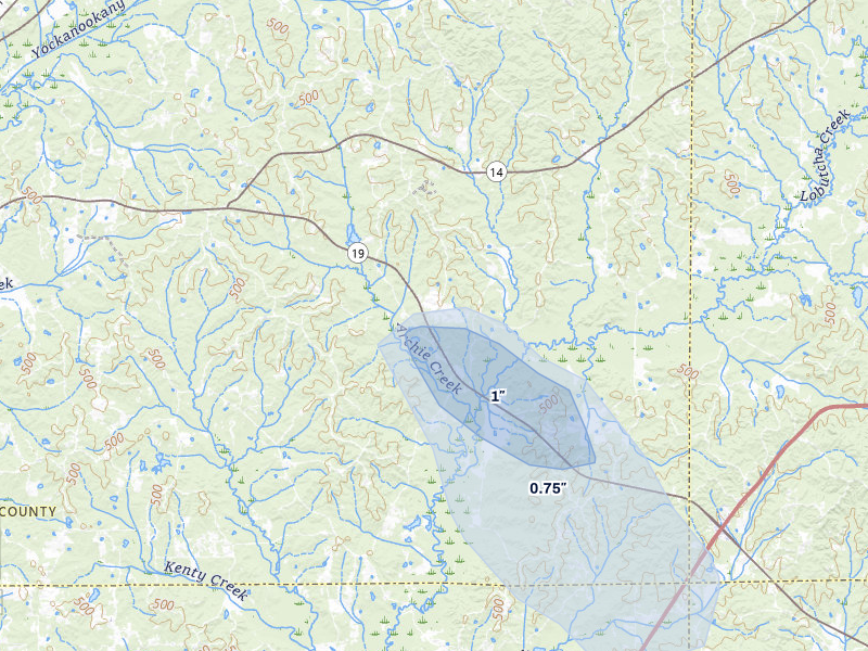 NEXRAD radar-signature map of the hail storm over Ethel, MS on Apr 24, 2026