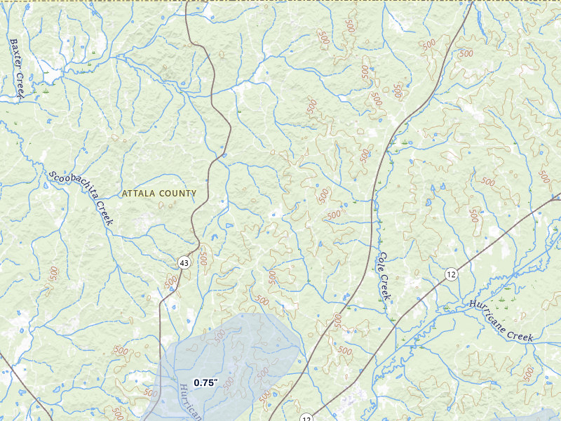 NEXRAD radar-signature map of the hail storm over Ethel, MS on Jul 3, 2026