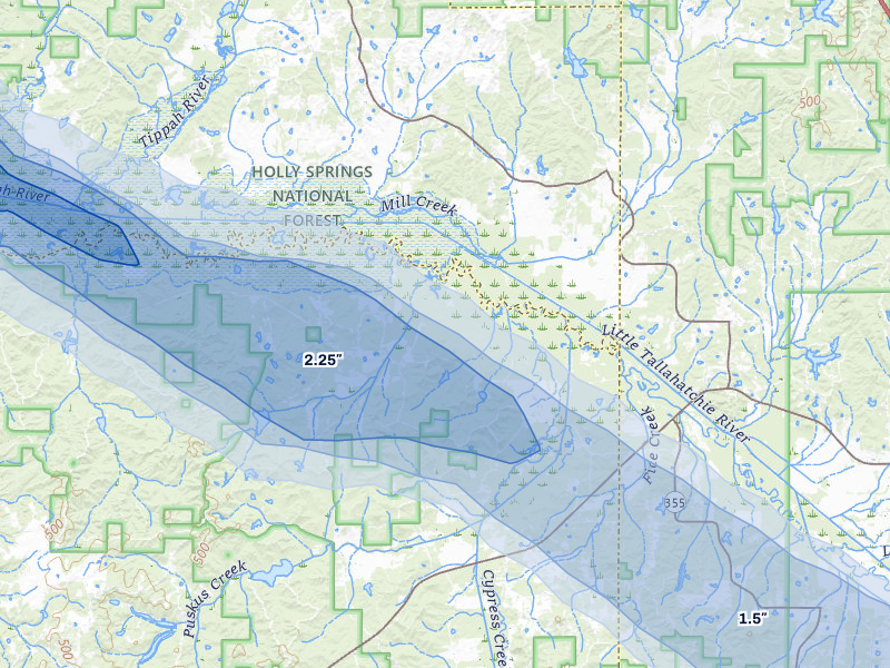 NEXRAD radar-signature map of the hail over Etta, MS