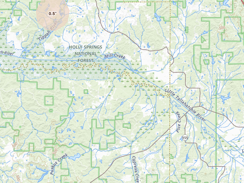 Radar-estimated hail-size map of the storm over Etta, MS on Jul 1, 2026