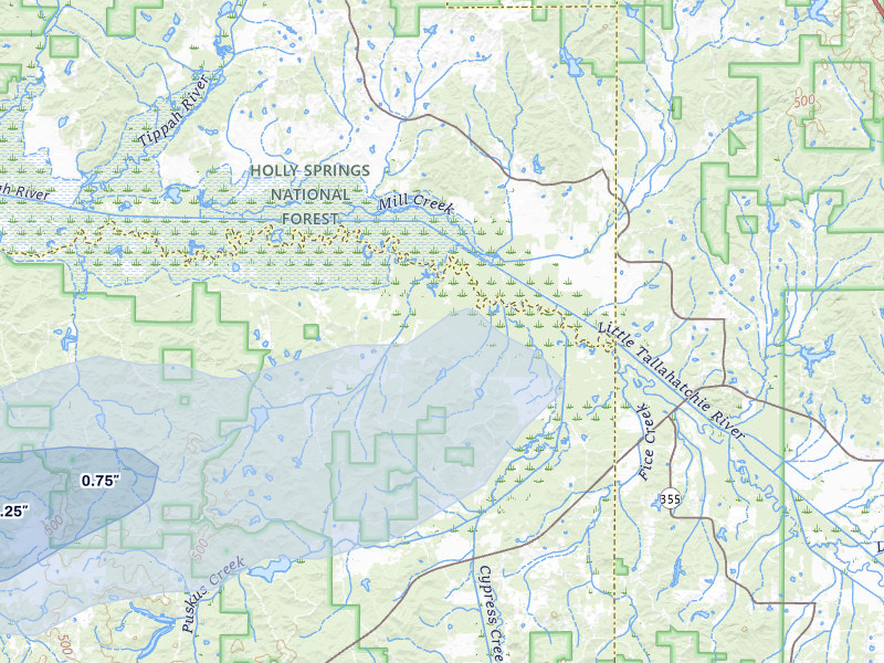 NEXRAD radar-signature map of the hail storm over Etta, MS on Jul 31, 2026
