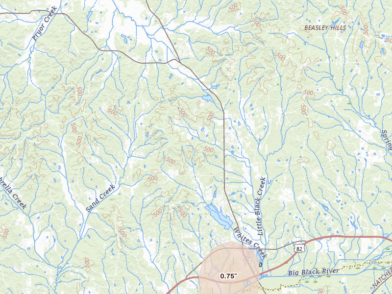 Radar-estimated hail-size map of the storm over Eupora, MS on Apr 1, 2026