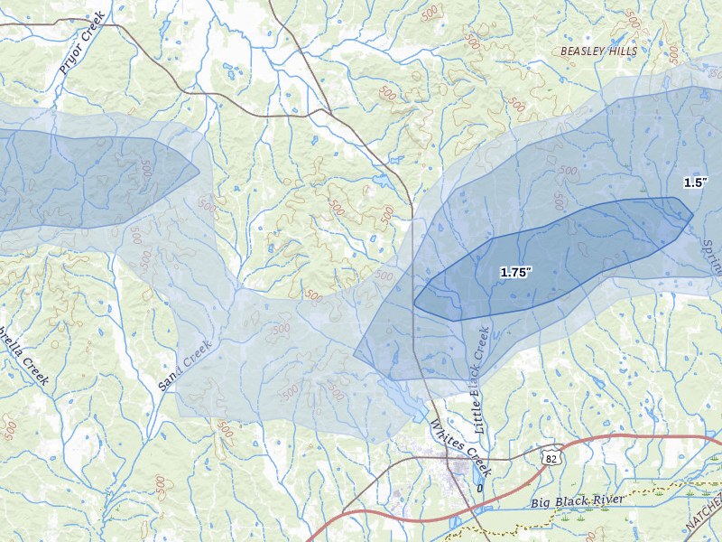 NEXRAD radar-signature map of the hail storm over Eupora, MS on Apr 28, 2026