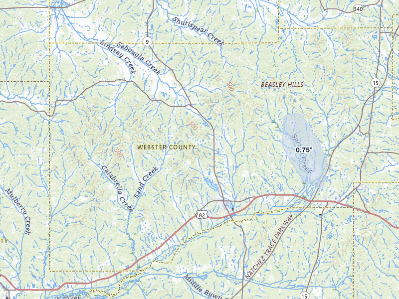 NEXRAD radar-signature map of the hail storm over Eupora, MS on Aug 9, 2026
