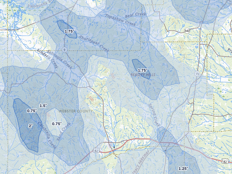 NEXRAD radar-signature map of the hail storm over Eupora, MS on Aug 20, 2026