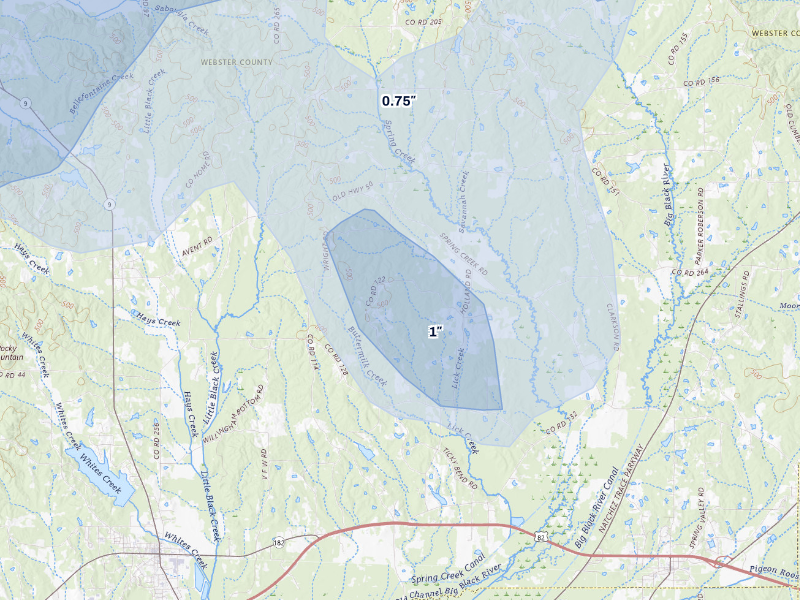 NEXRAD radar-signature map of the hail storm over Eupora, MS on Aug 26, 2026