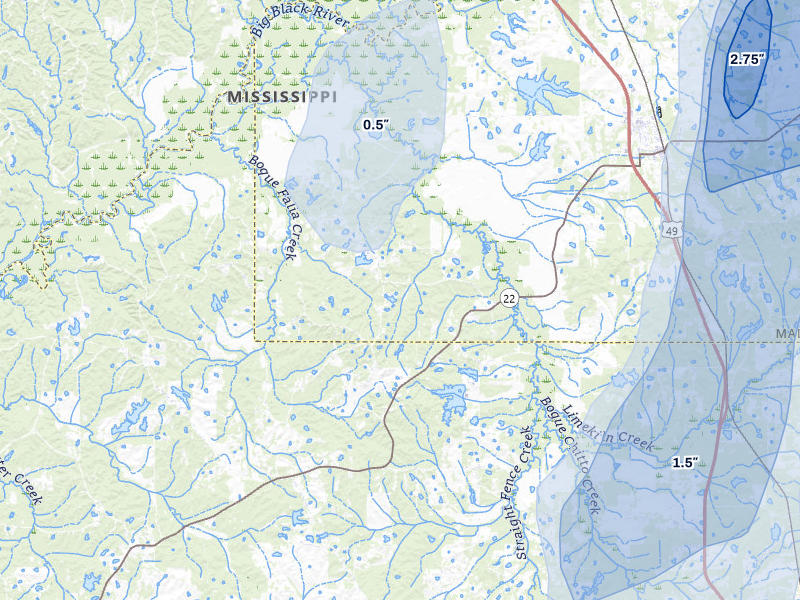 NEXRAD radar-signature map of the hail storm over Flora, MS on Aug 20, 2026