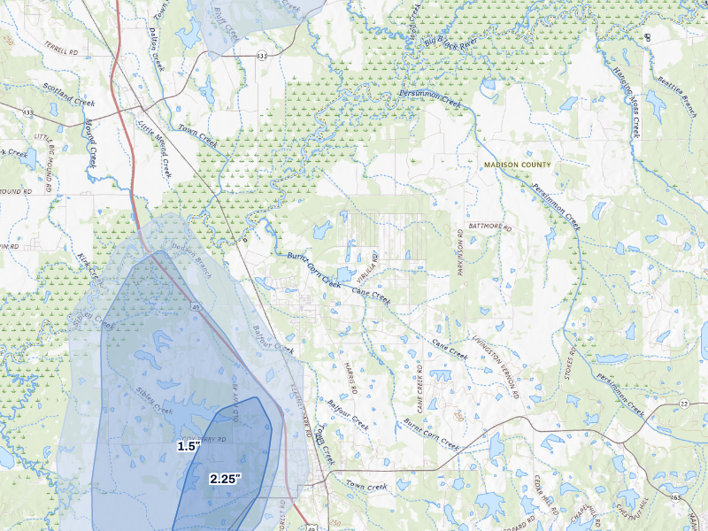 NEXRAD radar-signature map of the hail storm over Flora, MS on Sep 6, 2026