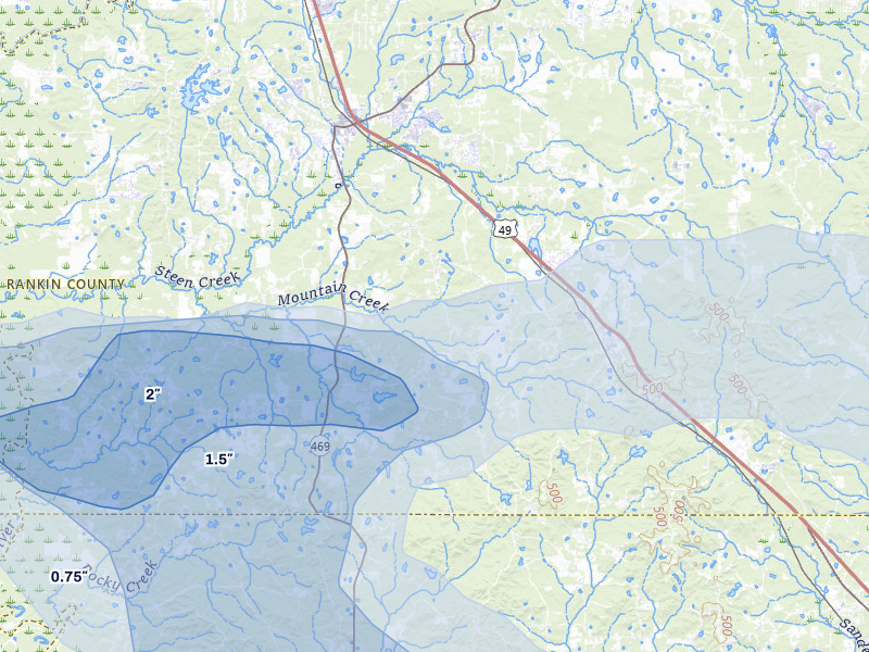 NEXRAD radar-signature map of the hail over Florence, MS