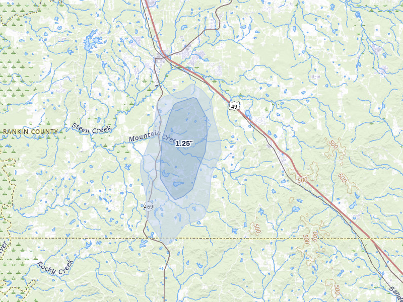 NEXRAD radar-signature map of the hail storm over Florence, MS on May 31, 2026