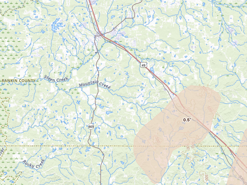 Radar-estimated hail-size map of the storm over Florence, MS
