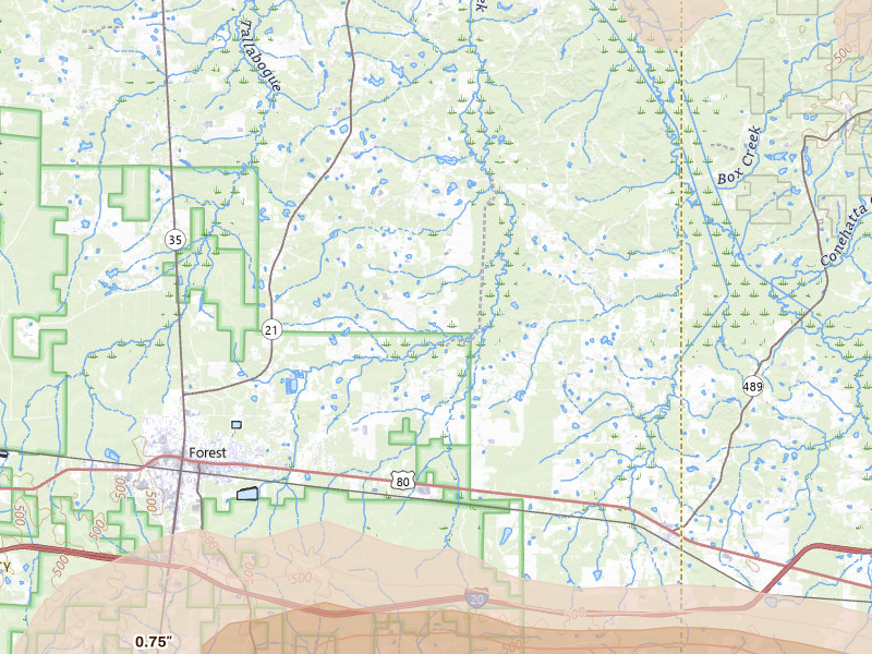 Radar-estimated hail-size map of the storm over Forest, MS on Apr 24, 2026