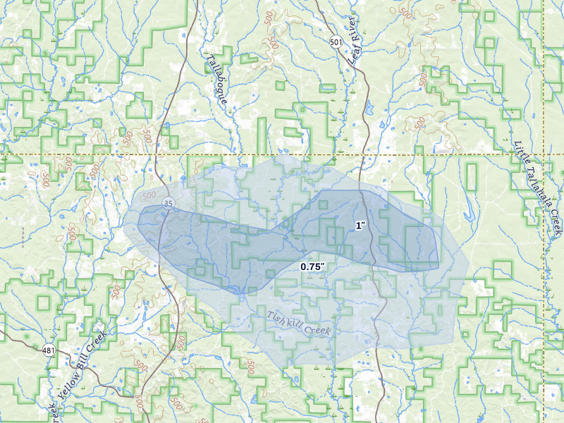 NEXRAD radar-signature map of the hail storm over Forest, MS on Jul 30, 2026