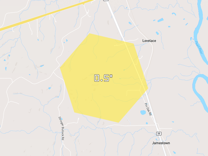 Hail map of Foxworth, MS on Jun 2, 2026, hail up to 0.5"