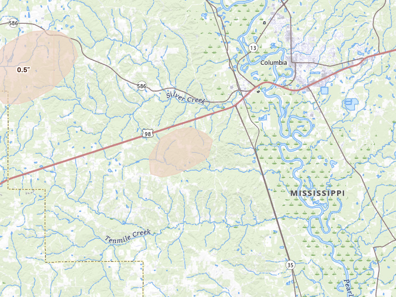 Radar-estimated hail-size map of the storm over Foxworth, MS