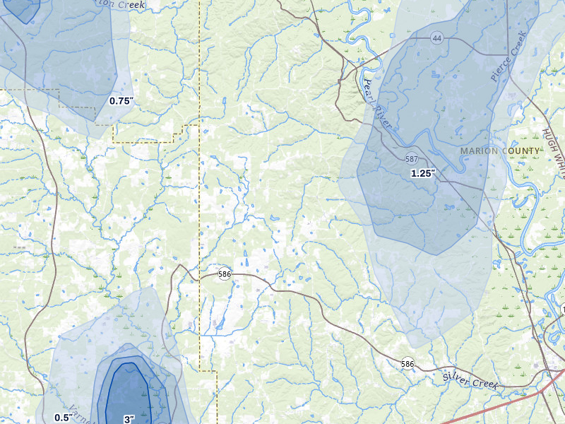 NEXRAD radar-signature map of the hail storm over Foxworth, MS on Aug 21, 2026