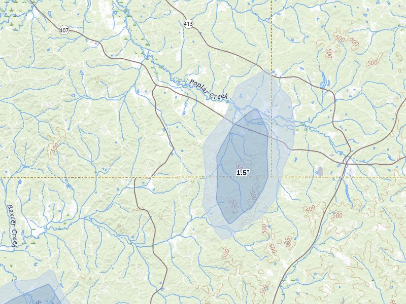 NEXRAD radar-signature map of the hail storm over French Camp, MS on Aug 19, 2026
