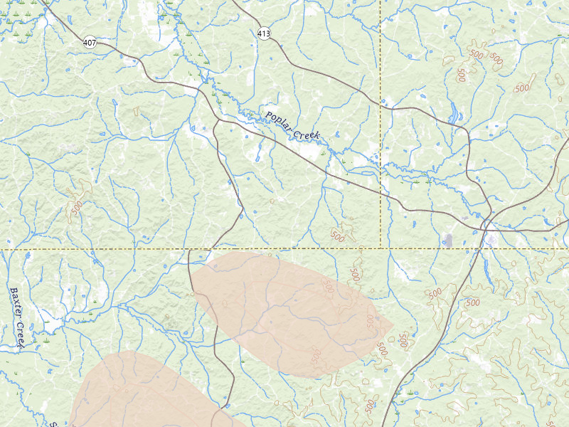 Radar-estimated hail-size map of the storm over French Camp, MS on Aug 26, 2026